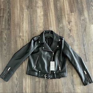 BLACK CROPPED MOTORCYCLE JACKET ZARA